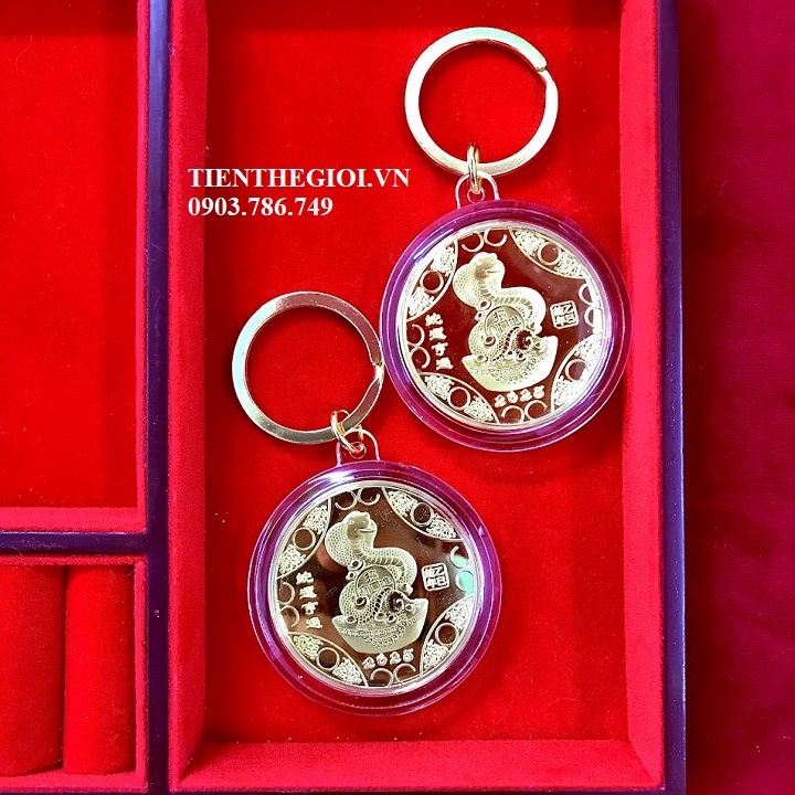 Móc Khóa Xu Con Rắn Hongkong Mạ Vàng